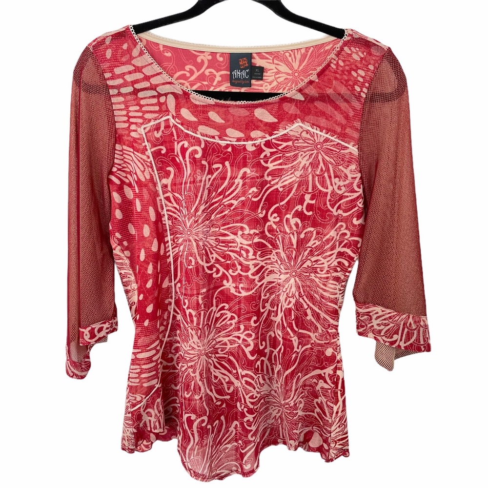 ANAC Designed by Kimi Red Floral Top XL